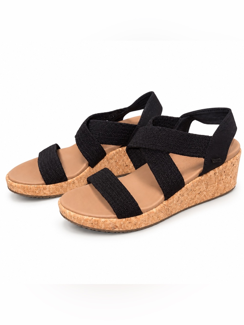Skechers Arch Fit Black Strappy Cork Wedge Sandals – Size 10